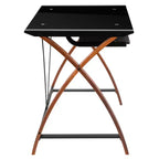 Bureau d'ordinateur d'angle en L Emma et Oliver Glass avec plateau de clavier coulissant