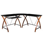 Bureau d'ordinateur d'angle en L Emma et Oliver Glass avec plateau de clavier coulissant