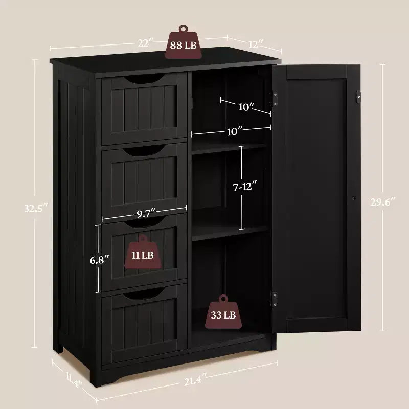 Meuble bas de salle de bain en bois Yaheetech avec 4 tiroirs
