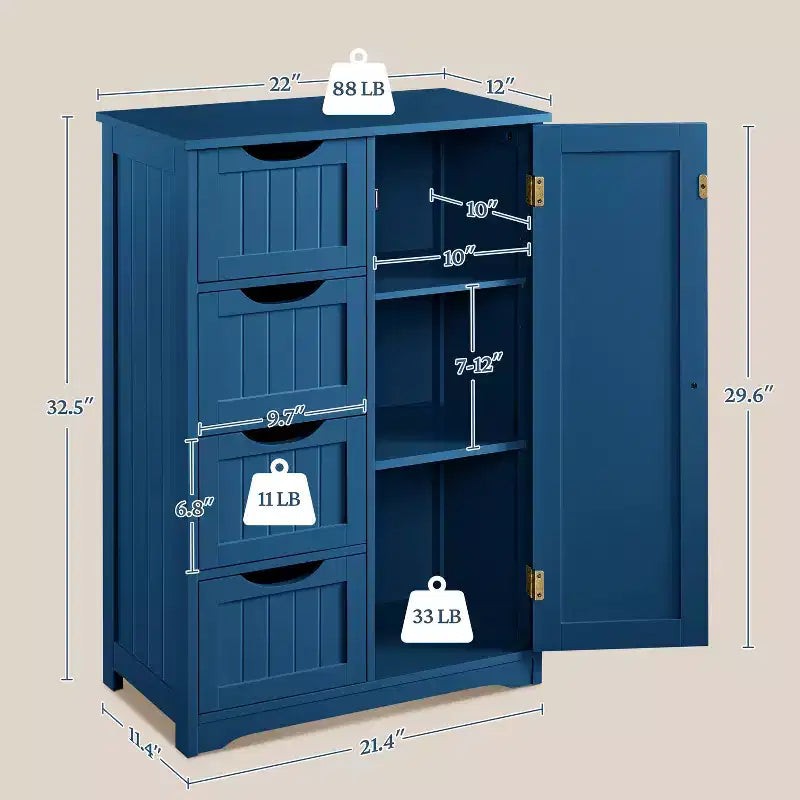 Meuble bas de salle de bain en bois Yaheetech avec 4 tiroirs