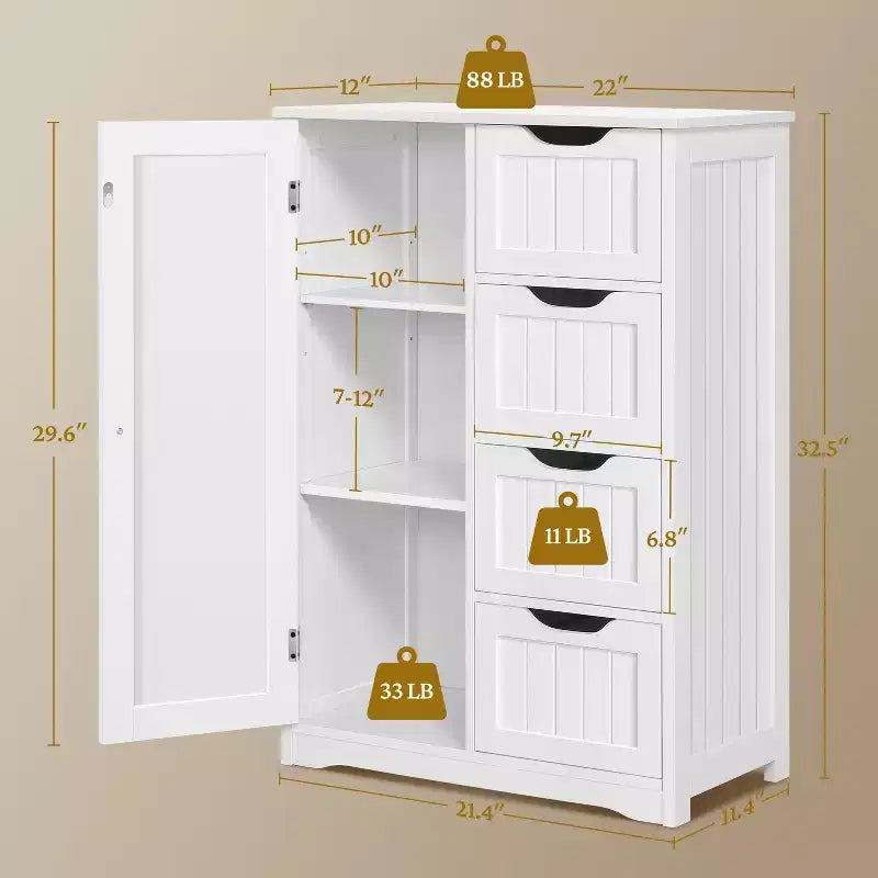 Meuble bas de salle de bain en bois Yaheetech avec 4 tiroirs