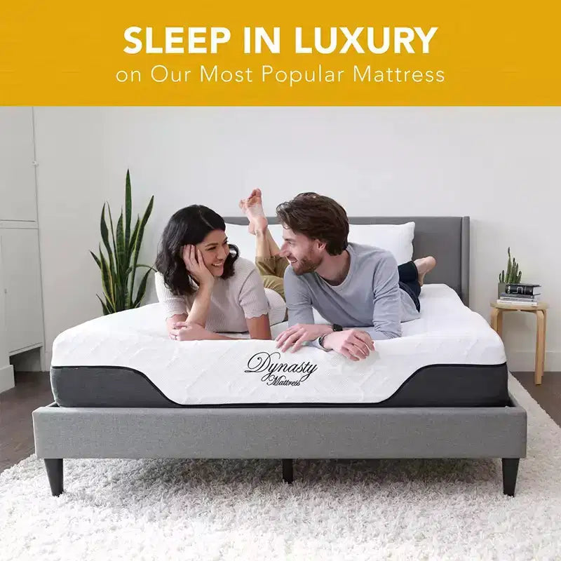 Matelas Dynasty 12 pouces CoolBreeze à fermeté moyenne en mousse à mémoire de forme à cellules ouvertes imprégnée de gel réfrigérant avancé et housse en soie rafraîchissante