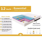 Matelas Dynasty 12 pouces CoolBreeze à fermeté moyenne en mousse à mémoire de forme à cellules ouvertes imprégnée de gel réfrigérant avancé et housse en soie rafraîchissante