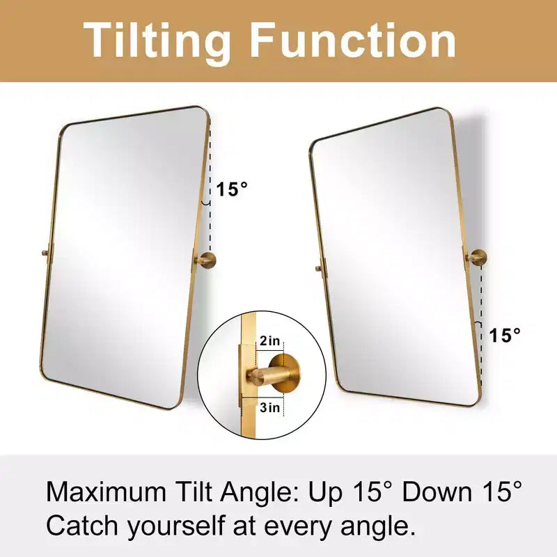 ANDY STAR Miroir décoratif mural rectangulaire moderne 22 x 34 pouces pour salle de bain avec cadre en métal en acier inoxydable, or brossé
