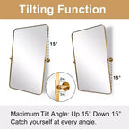 ANDY STAR Miroir décoratif mural rectangulaire moderne 22 x 34 pouces pour salle de bain avec cadre en métal en acier inoxydable, or brossé