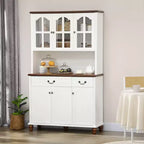 HOMCOM Armoire de cuisine avec détails antiques, Meuble de rangement autoportant avec étagères réglables sur 3 niveaux, Vaisselier de salle à manger, Blanc