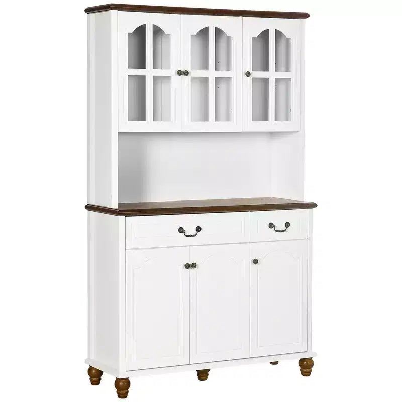 HOMCOM Armoire de cuisine avec détails antiques, Meuble de rangement autoportant avec étagères réglables sur 3 niveaux, Vaisselier de salle à manger, Blanc