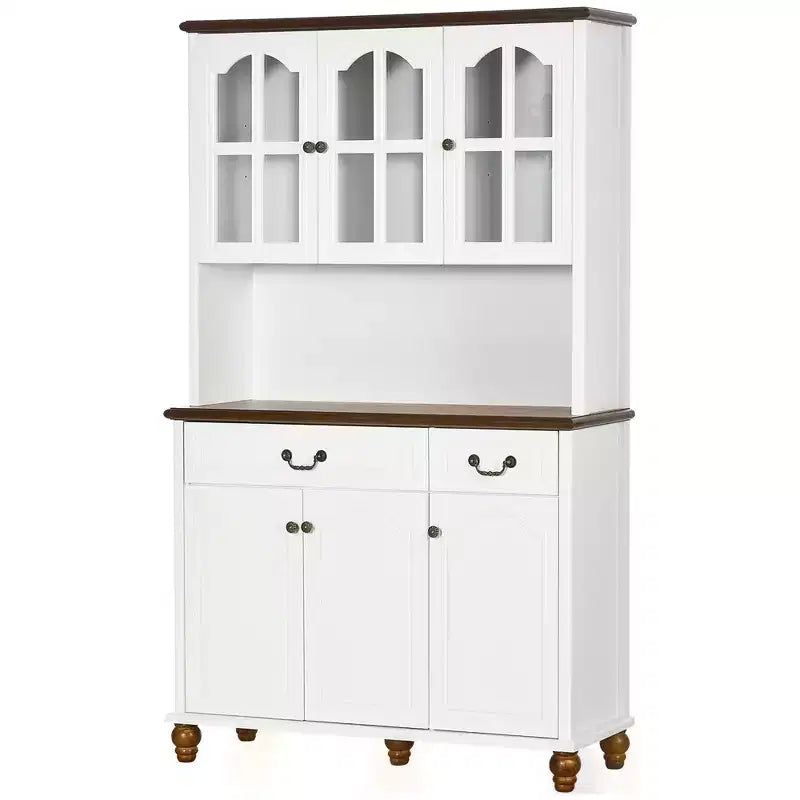 HOMCOM Armoire de cuisine avec détails antiques, Meuble de rangement autoportant avec étagères réglables sur 3 niveaux, Vaisselier de salle à manger, Blanc