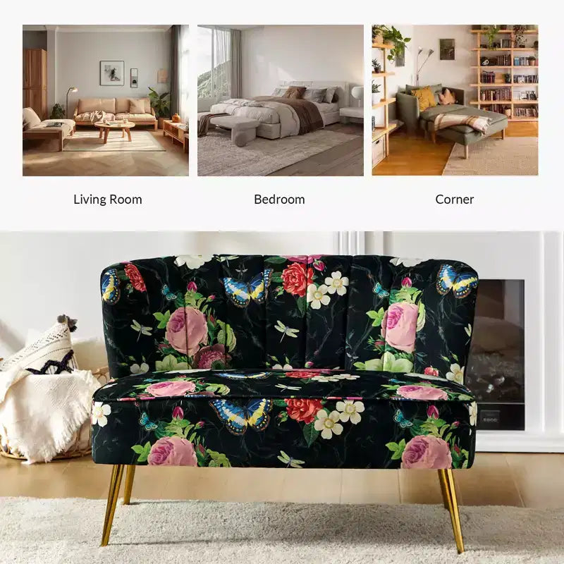 Causeuse contemporaine Trento 47 à motifs floraux | ART OF LIVING DESIGNS