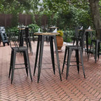 Flash Furniture Declan Table de bar commerciale intérieure/extérieure, plateau rond de 23,75 po en polyrésine toutes saisons avec base en acier