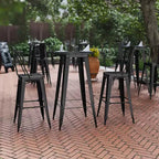 Flash Furniture Declan Table de bar commerciale intérieure/extérieure, plateau rond de 23,75 po en polyrésine toutes saisons avec base en acier
