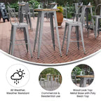 Flash Furniture Declan Table de bar commerciale intérieure/extérieure, plateau rond de 23,75 po en polyrésine toutes saisons avec base en acier