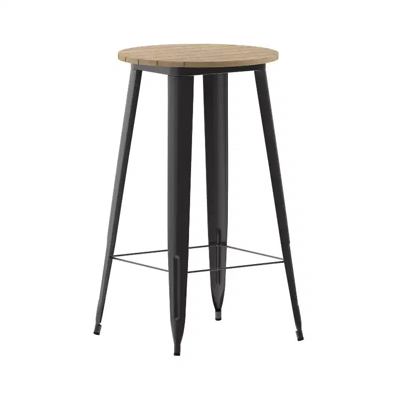 Flash Furniture Declan Table de bar commerciale intérieure/extérieure, plateau rond de 23,75 po en polyrésine toutes saisons avec base en acier