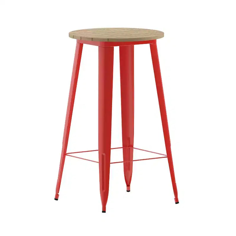 Flash Furniture Declan Table de bar commerciale intérieure/extérieure, plateau rond de 23,75 po en polyrésine toutes saisons avec base en acier
