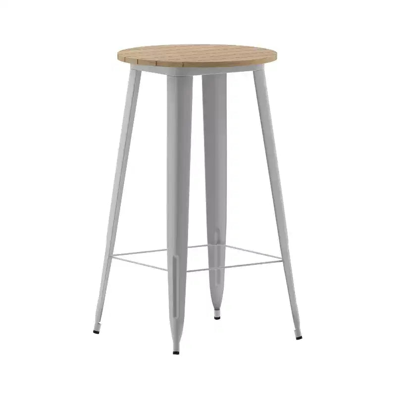 Flash Furniture Declan Table de bar commerciale intérieure/extérieure, plateau rond de 23,75 po en polyrésine toutes saisons avec base en acier