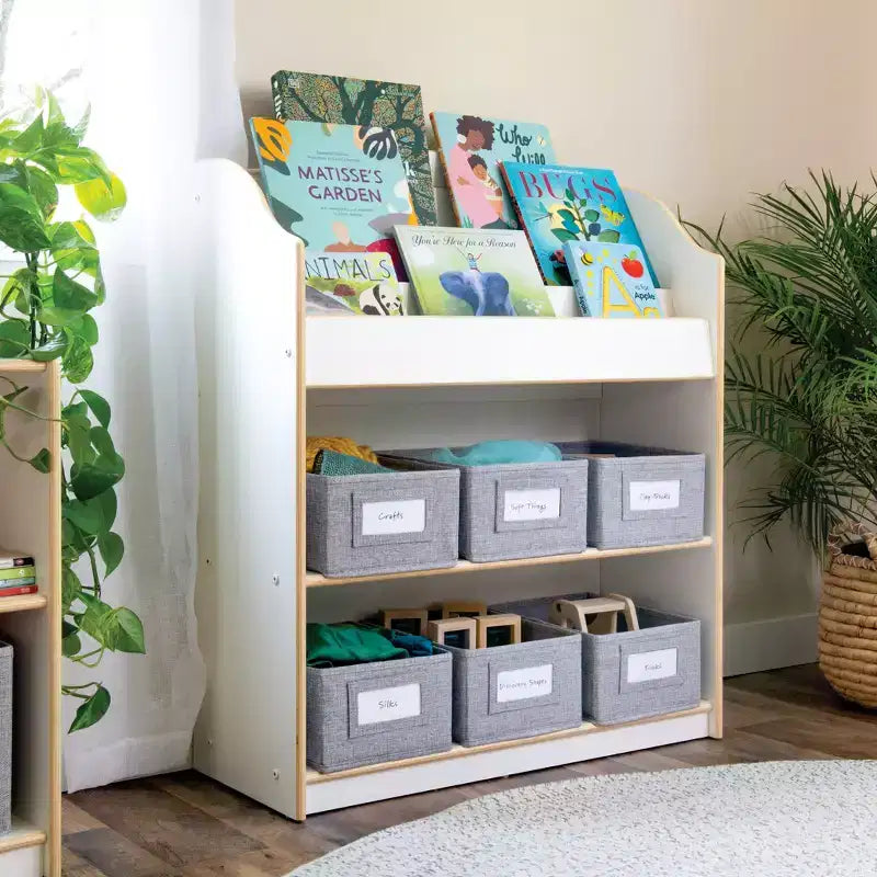 Guidecraft EdQ Présentoir à Livres et Bacs : Étagère en Bois avec Niveaux et Casiers, Meuble de Salle de Jeux pour Tout-Petits et Organisateur Cubique