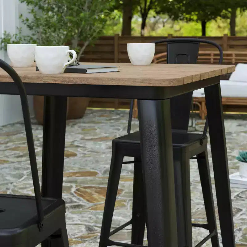 Table haute de bar Merrick Lane pour l'intérieur/l'extérieur, plateau carré en poly-résine tout temps de 80 cm avec base en acier