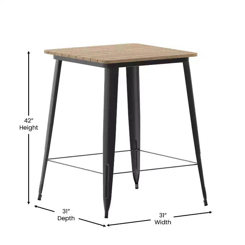Table haute de bar Merrick Lane pour l'intérieur/l'extérieur, plateau carré en poly-résine tout temps de 80 cm avec base en acier