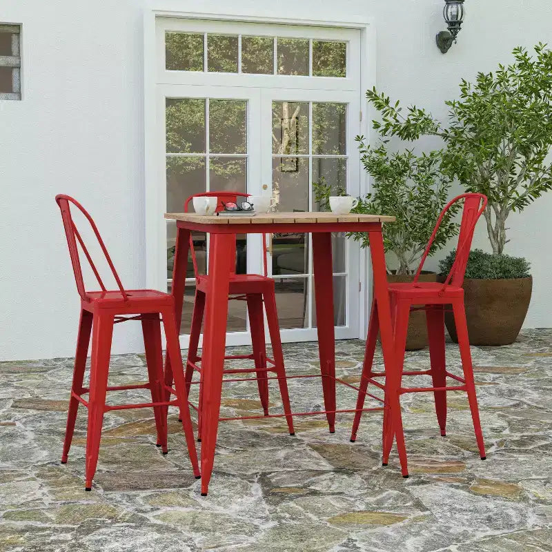 Table haute de bar Merrick Lane pour l'intérieur/l'extérieur, plateau carré en poly-résine tout temps de 80 cm avec base en acier