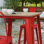 Table haute de bar Merrick Lane pour l'intérieur/l'extérieur, plateau carré en poly-résine tout temps de 80 cm avec base en acier