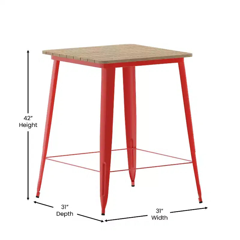 Table haute de bar Merrick Lane pour l'intérieur/l'extérieur, plateau carré en poly-résine tout temps de 80 cm avec base en acier