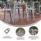 Table haute de bar Merrick Lane pour l'intérieur/l'extérieur, plateau carré en poly-résine tout temps de 80 cm avec base en acier