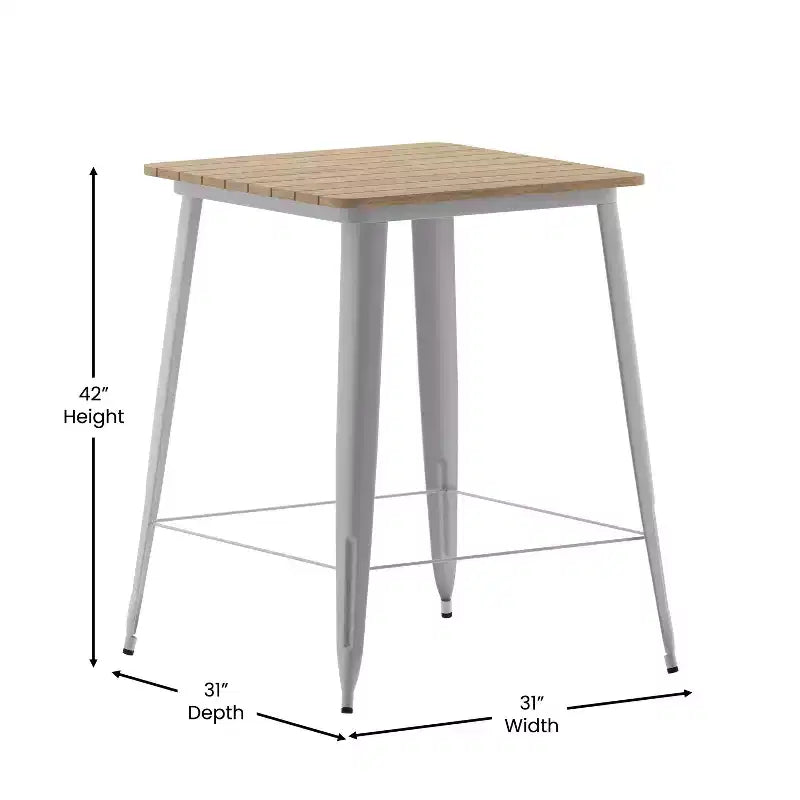 Table haute de bar Merrick Lane pour l'intérieur/l'extérieur, plateau carré en poly-résine tout temps de 80 cm avec base en acier