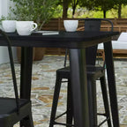 Table haute de bar Merrick Lane pour l'intérieur/l'extérieur, plateau carré en poly-résine tout temps de 80 cm avec base en acier