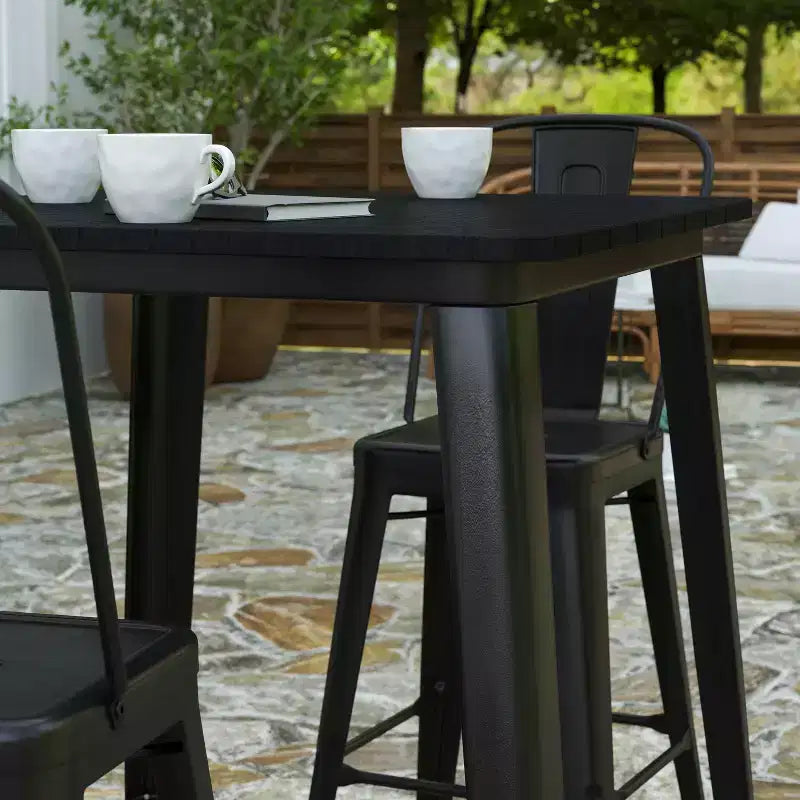 Table haute de bar Merrick Lane pour l'intérieur/l'extérieur, plateau carré en poly-résine tout temps de 80 cm avec base en acier