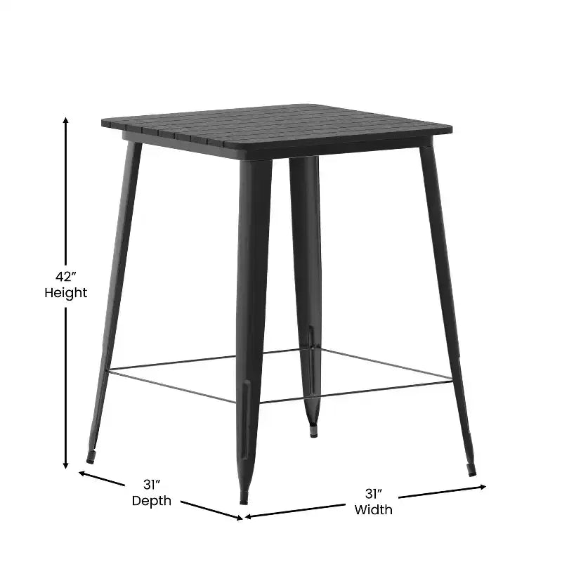 Table haute de bar Merrick Lane pour l'intérieur/l'extérieur, plateau carré en poly-résine tout temps de 80 cm avec base en acier