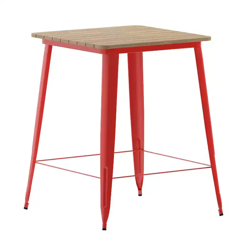 Table haute de bar Merrick Lane pour l'intérieur/l'extérieur, plateau carré en poly-résine tout temps de 80 cm avec base en acier