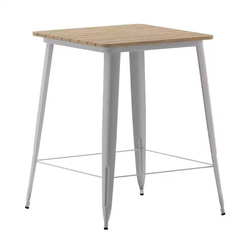 Table haute de bar Merrick Lane pour l'intérieur/l'extérieur, plateau carré en poly-résine tout temps de 80 cm avec base en acier