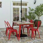 Table à manger d'intérieur/extérieur Merrick Lane avec trou pour parasol, plateau en polyrésine tout temps 30 x 60 et base en acier