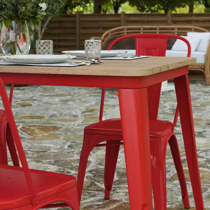 Table à manger d'intérieur/extérieur Merrick Lane avec trou pour parasol, plateau en polyrésine tout temps 30 x 60 et base en acier