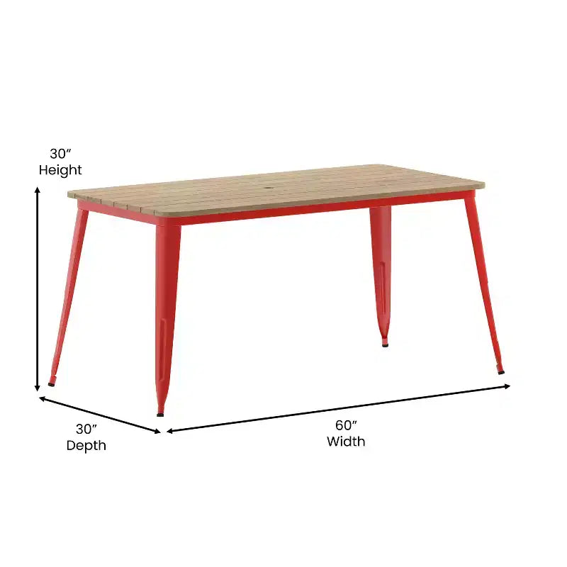 Table à manger d'intérieur/extérieur Merrick Lane avec trou pour parasol, plateau en polyrésine tout temps 30 x 60 et base en acier
