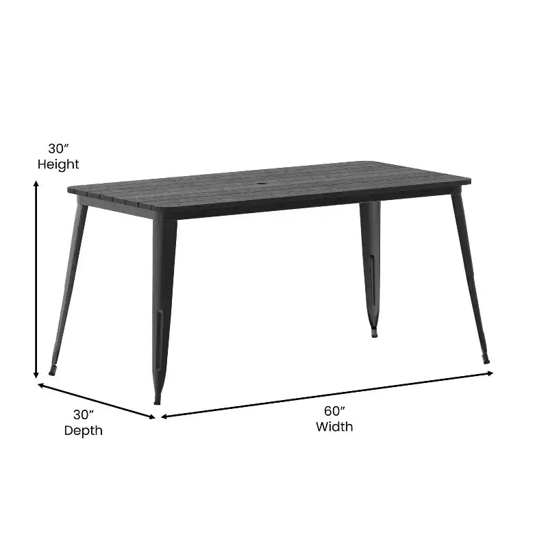 Table à manger d'intérieur/extérieur Merrick Lane avec trou pour parasol, plateau en polyrésine tout temps 30 x 60 et base en acier