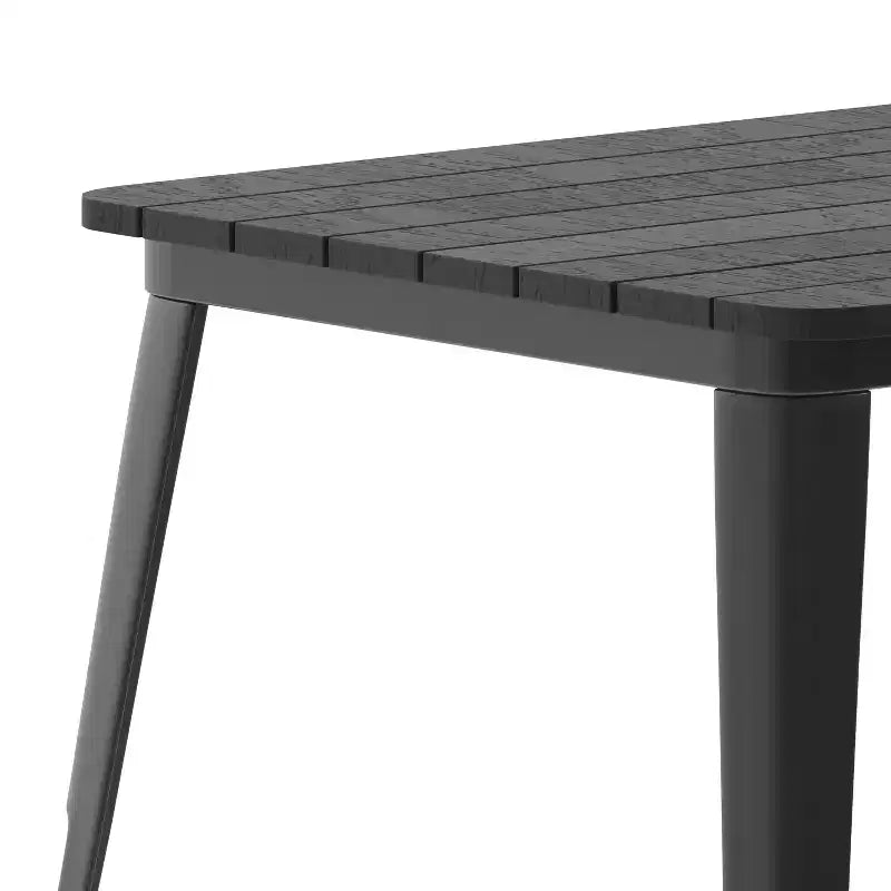 Table à manger d'intérieur/extérieur Merrick Lane avec trou pour parasol, plateau en polyrésine tout temps 30 x 60 et base en acier