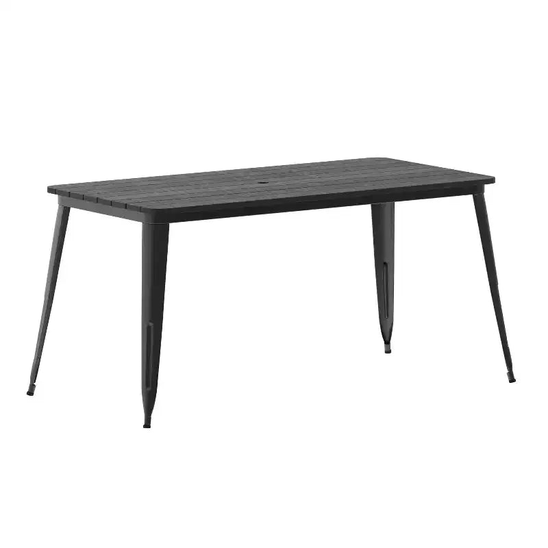 Table à manger d'intérieur/extérieur Merrick Lane avec trou pour parasol, plateau en polyrésine tout temps 30 x 60 et base en acier