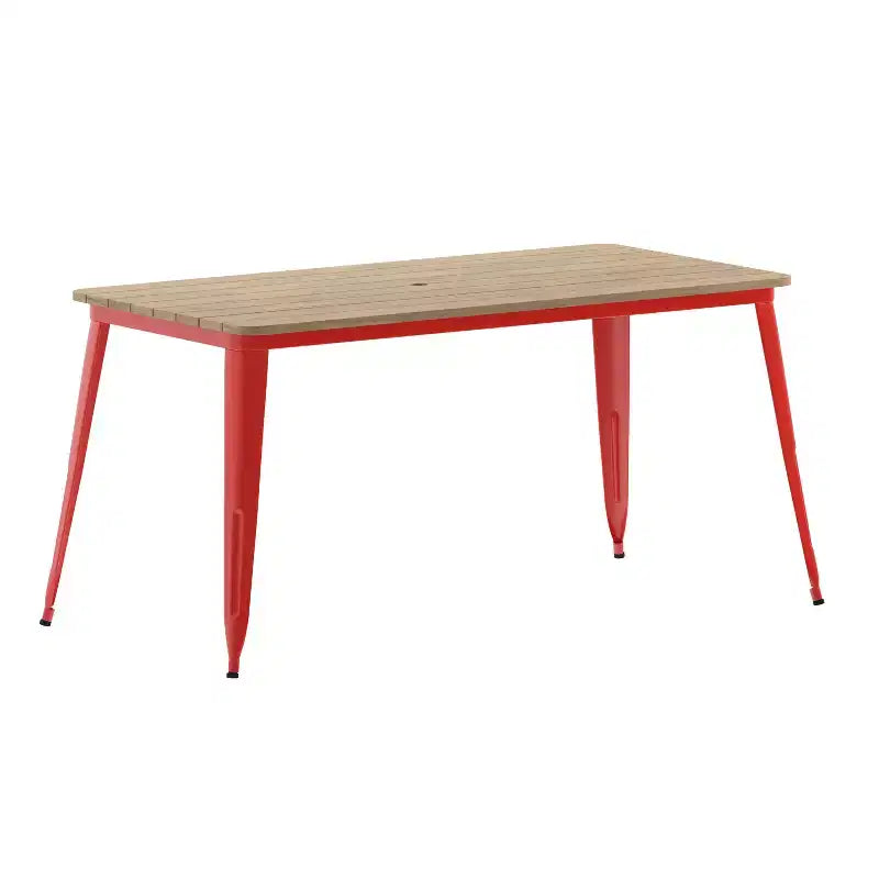 Table à manger d'intérieur/extérieur Merrick Lane avec trou pour parasol, plateau en polyrésine tout temps 30 x 60 et base en acier