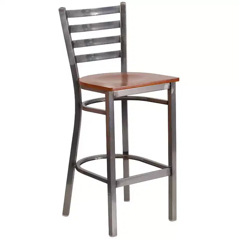 Emma et Oliver Lot de 2 tabourets de bar en métal avec dossier en échelle, revêtement transparent, pour restaurant