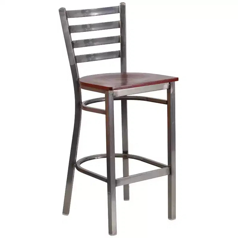 Emma et Oliver Lot de 2 tabourets de bar en métal avec dossier en échelle, revêtement transparent, pour restaurant