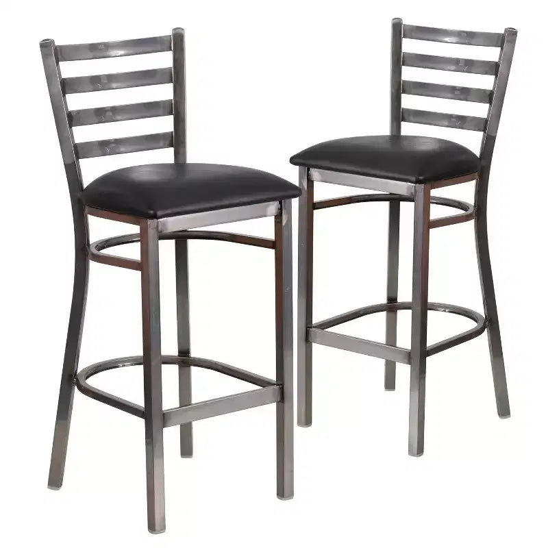 Emma et Oliver Lot de 2 tabourets de bar en métal avec dossier en échelle, revêtement transparent, pour restaurant
