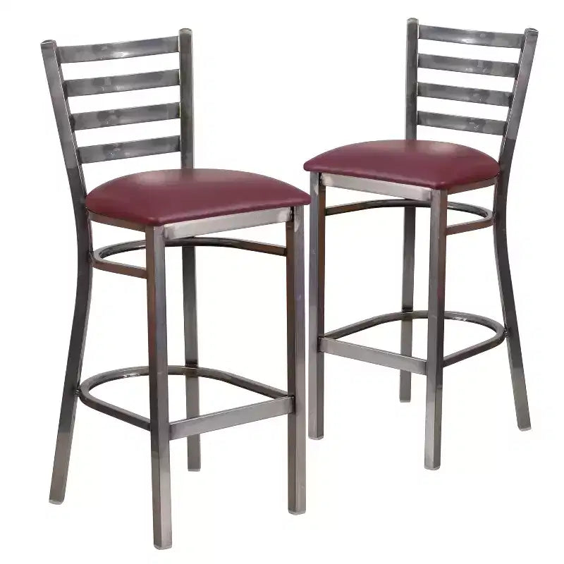 Emma et Oliver Lot de 2 tabourets de bar en métal avec dossier en échelle, revêtement transparent, pour restaurant