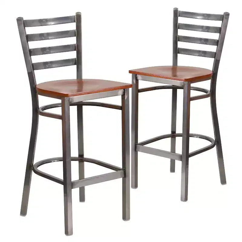 Emma et Oliver Lot de 2 tabourets de bar en métal avec dossier en échelle, revêtement transparent, pour restaurant