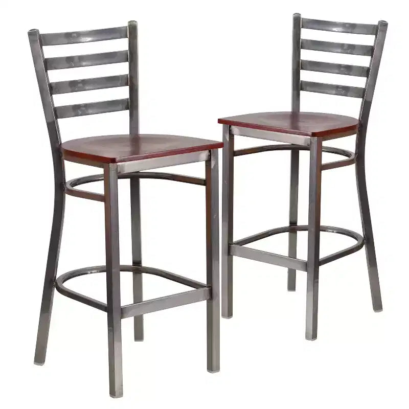 Emma et Oliver Lot de 2 tabourets de bar en métal avec dossier en échelle, revêtement transparent, pour restaurant