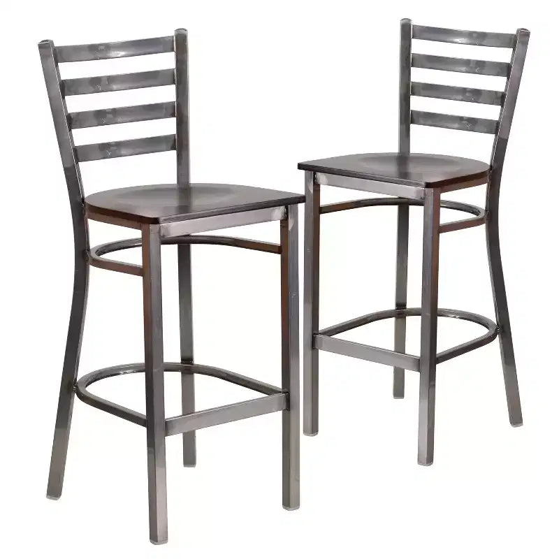 Emma et Oliver Lot de 2 tabourets de bar en métal avec dossier en échelle, revêtement transparent, pour restaurant