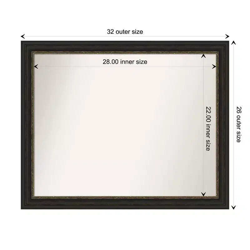 Amanti Art - Miroir mural de salle de bain étroit, bronze accentué, sans biseau, 25,5 x 31,5 po