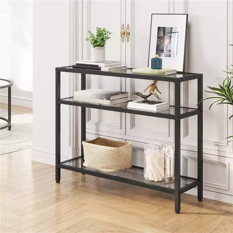 Yaheetech Table console à 3 niveaux en verre trempé pour véranda