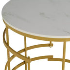 Studio 55D Brassica Table d'appoint géométrique ronde en métal moderne 60 cm de large, plateau en faux marbre doré, crème et gris pour salon, chambre à coucher, maison
