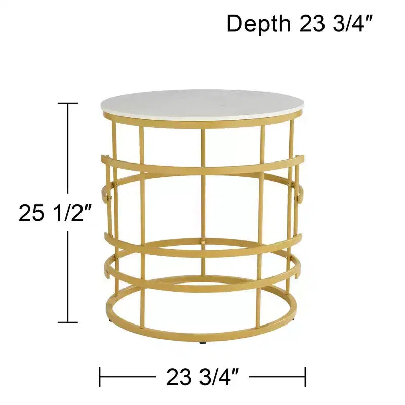 Studio 55D Brassica Table d'appoint géométrique ronde en métal moderne 60 cm de large, plateau en faux marbre doré, crème et gris pour salon, chambre à coucher, maison